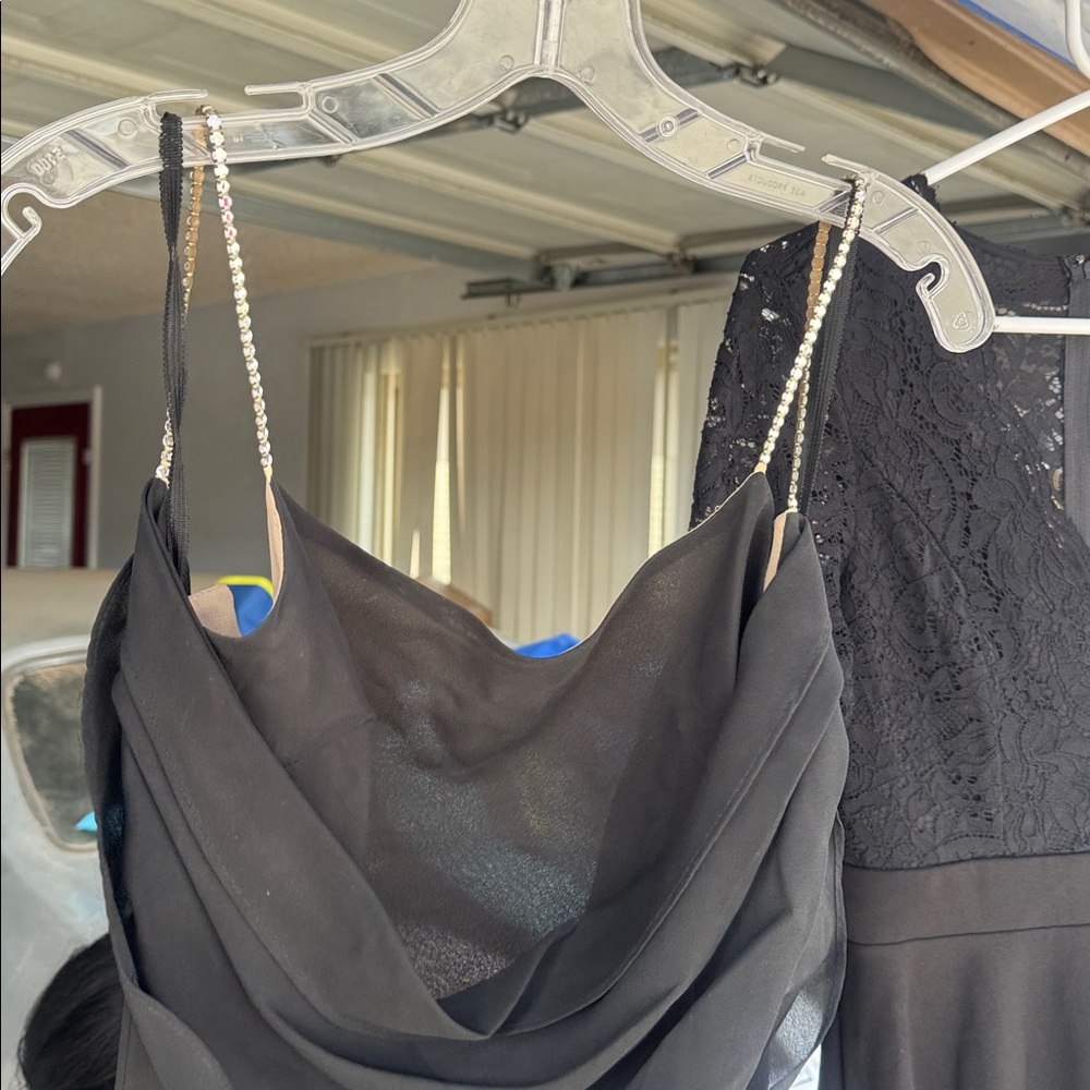 Elegant Black Cowl Neck Dress with Beaded Straps